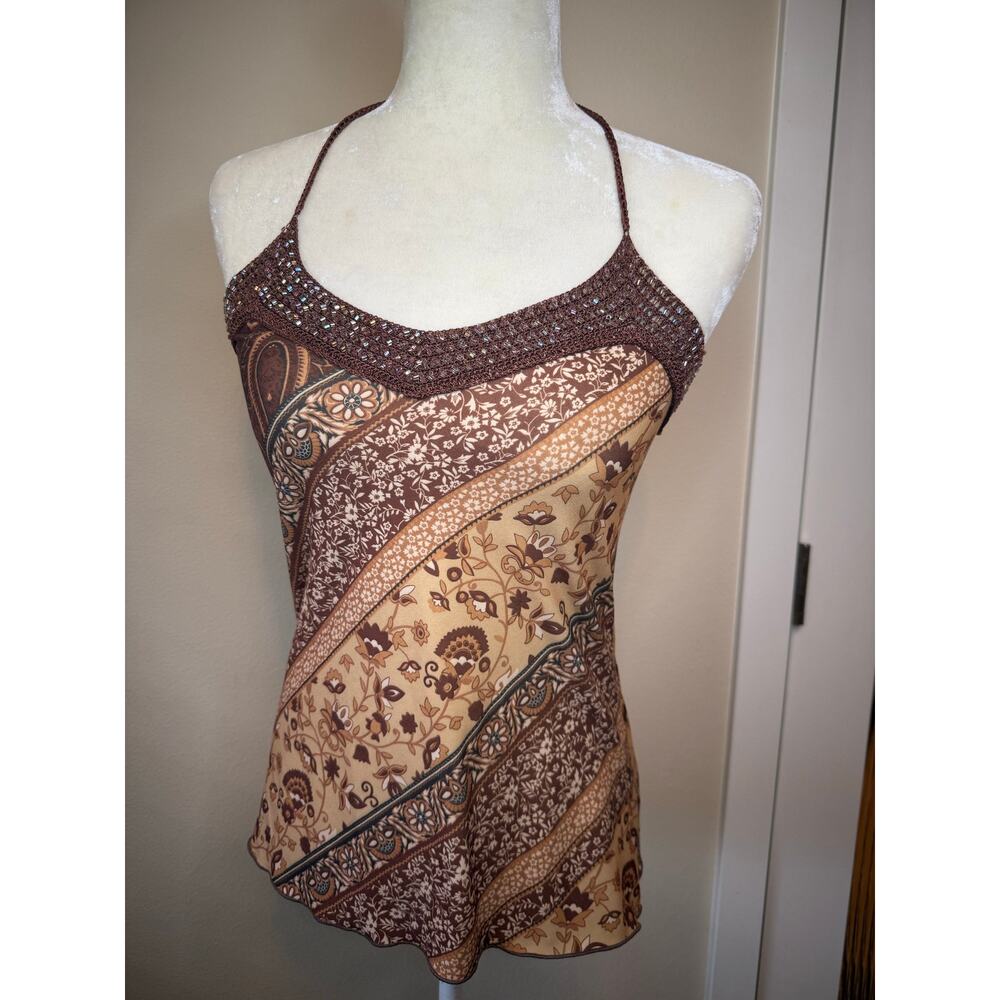 Body Central Brown and Cream Halter Top